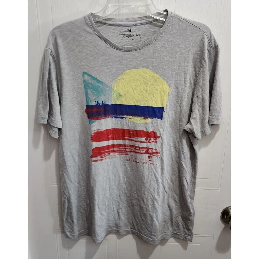 Banana Republic‎ Gray Abstract USA Flag Nautical Kayak Graphic T Shirt Size M